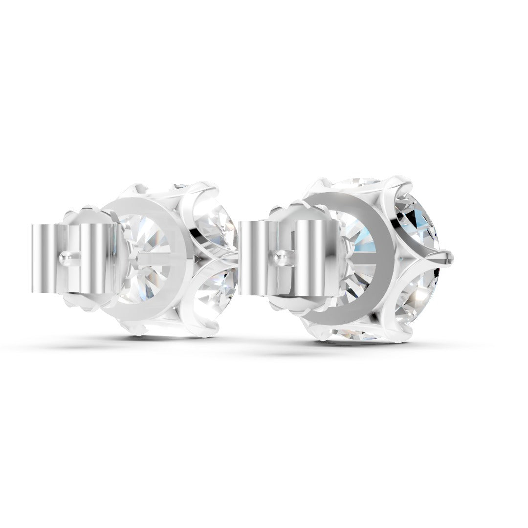 Round Cut Lab Diamond Six Prong Crown Stud Earrings
