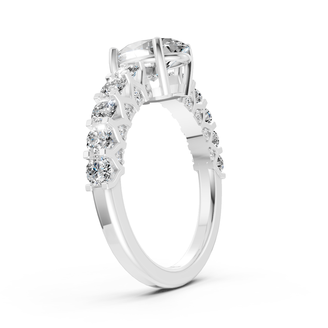 Oval Cut Diamond With Scalloped Graduated Shank Ring