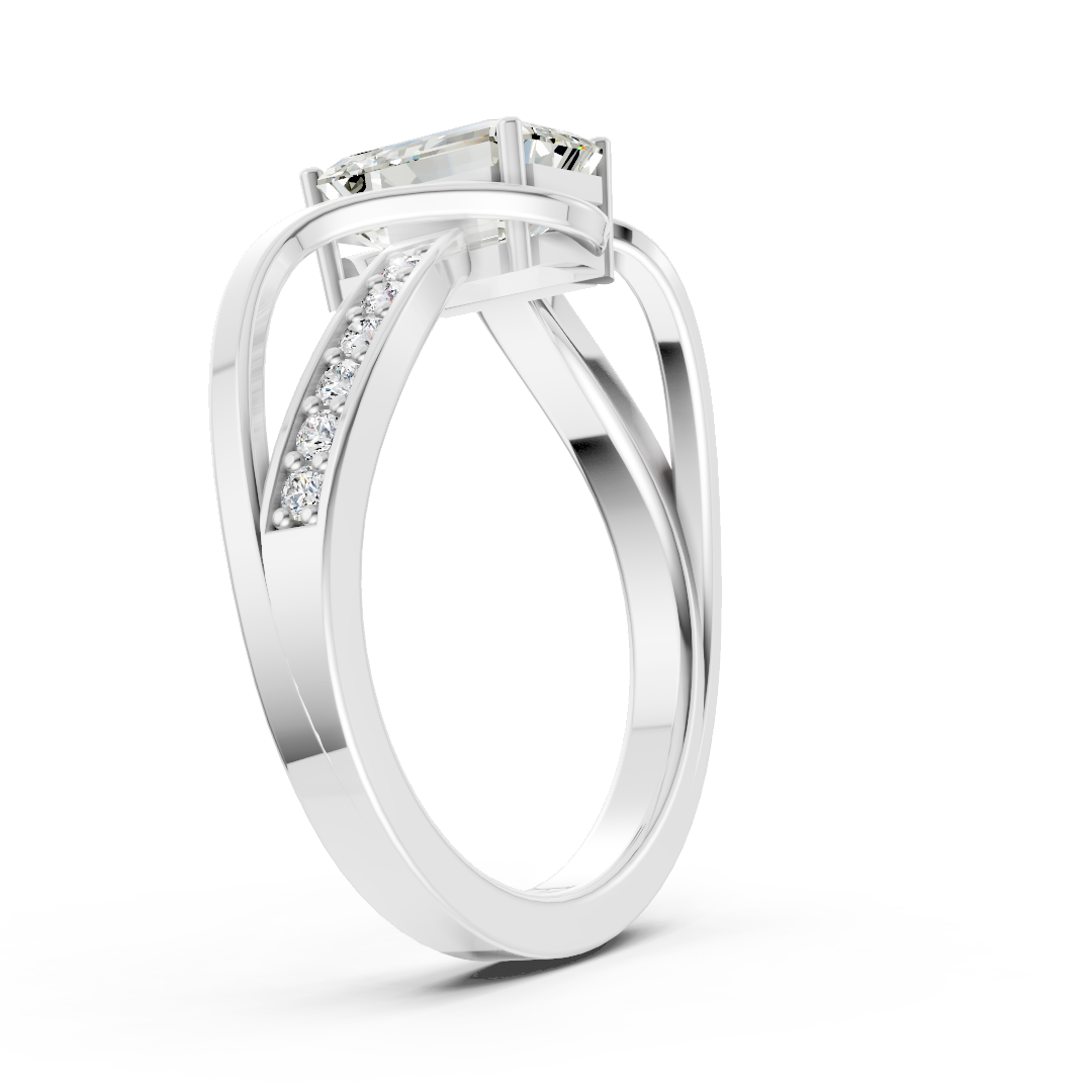 Emerald Cut Diamond Bypass With Ribbon Wrap Set Ring