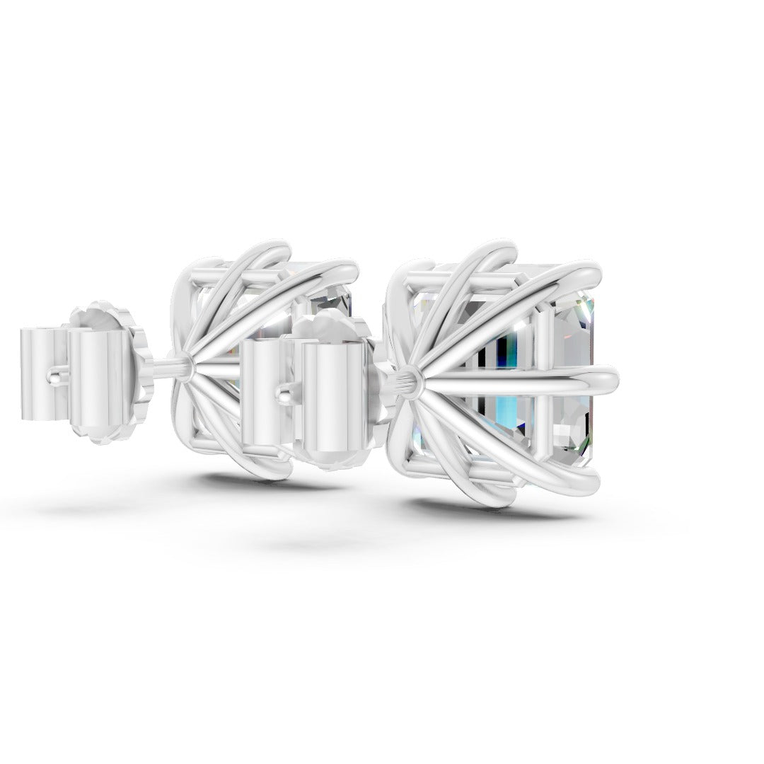 Asscher Brilliant Cut Diamond Stud Earrings