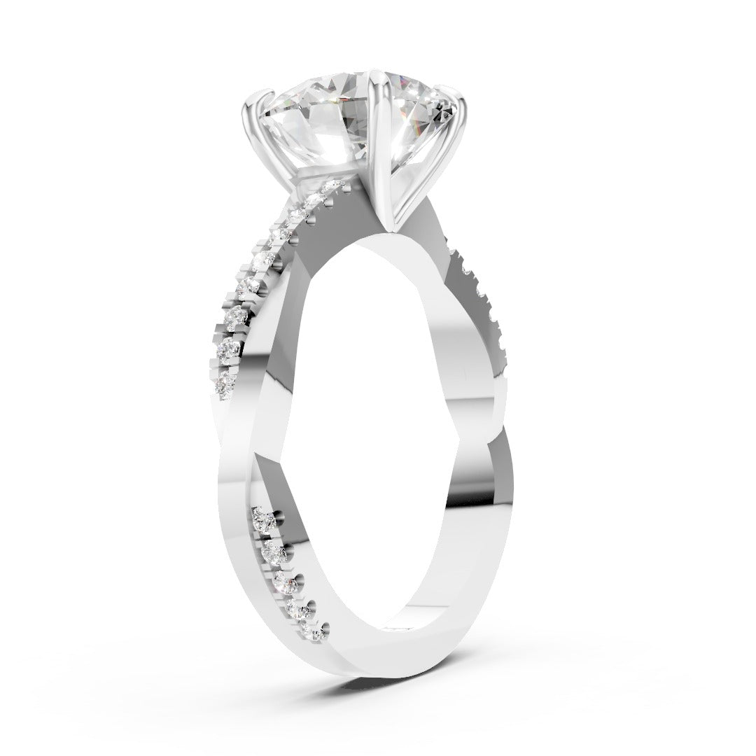 Round Cut Diamond Twisted Anniversary Ring With Pave Band
