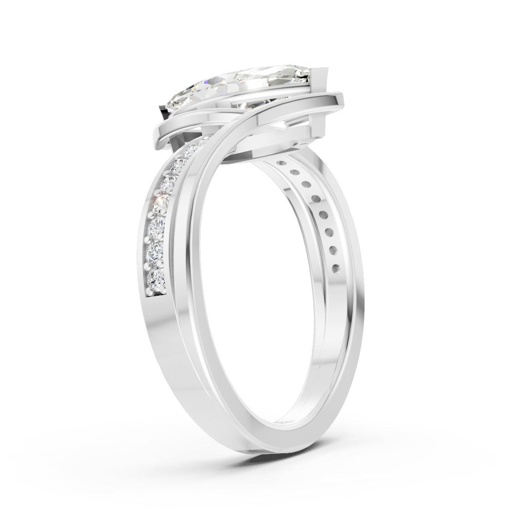 Marquise Accented Bypass Lab Diamond Engagement Ring