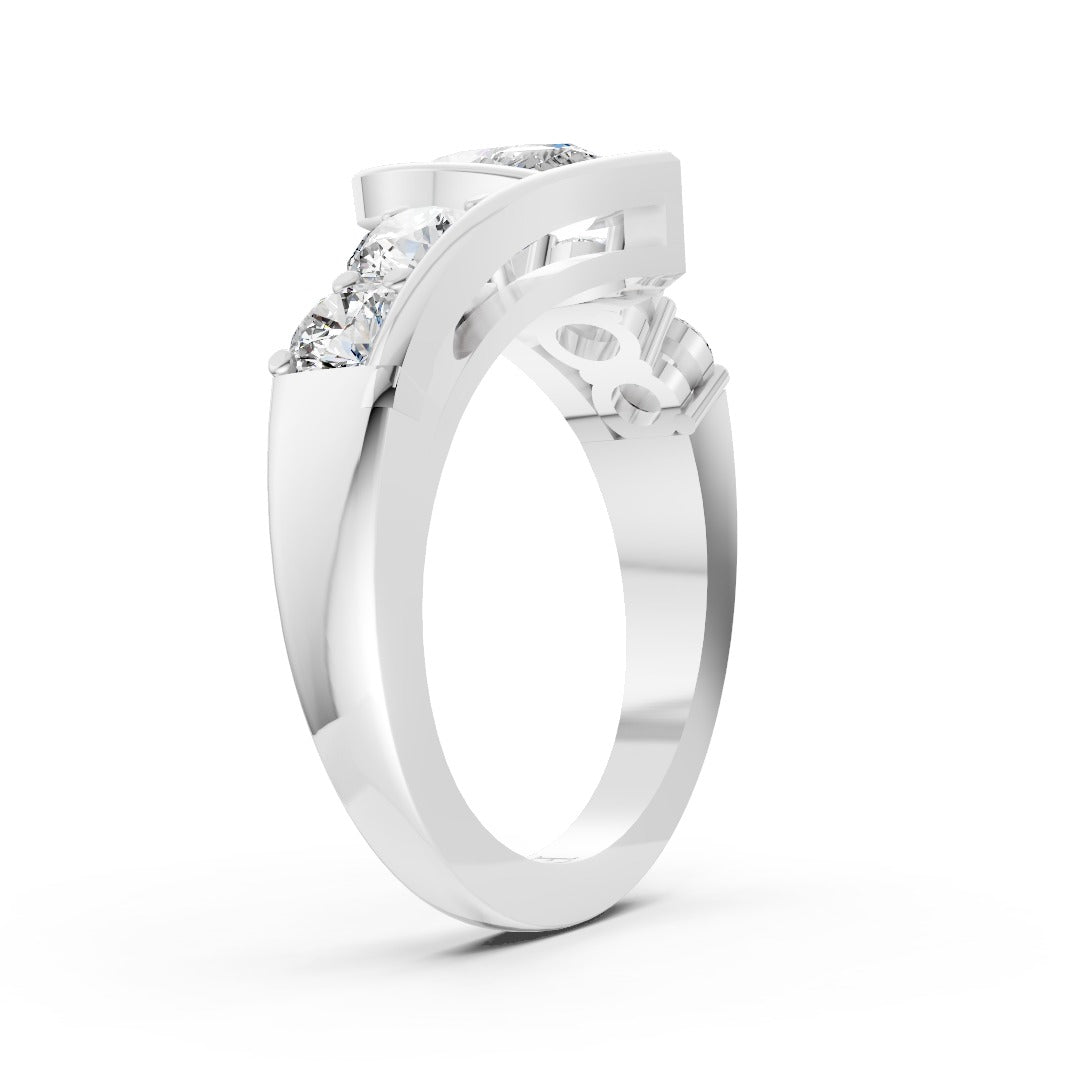 Unique Five-Stone Pear And Round Diamond Ring