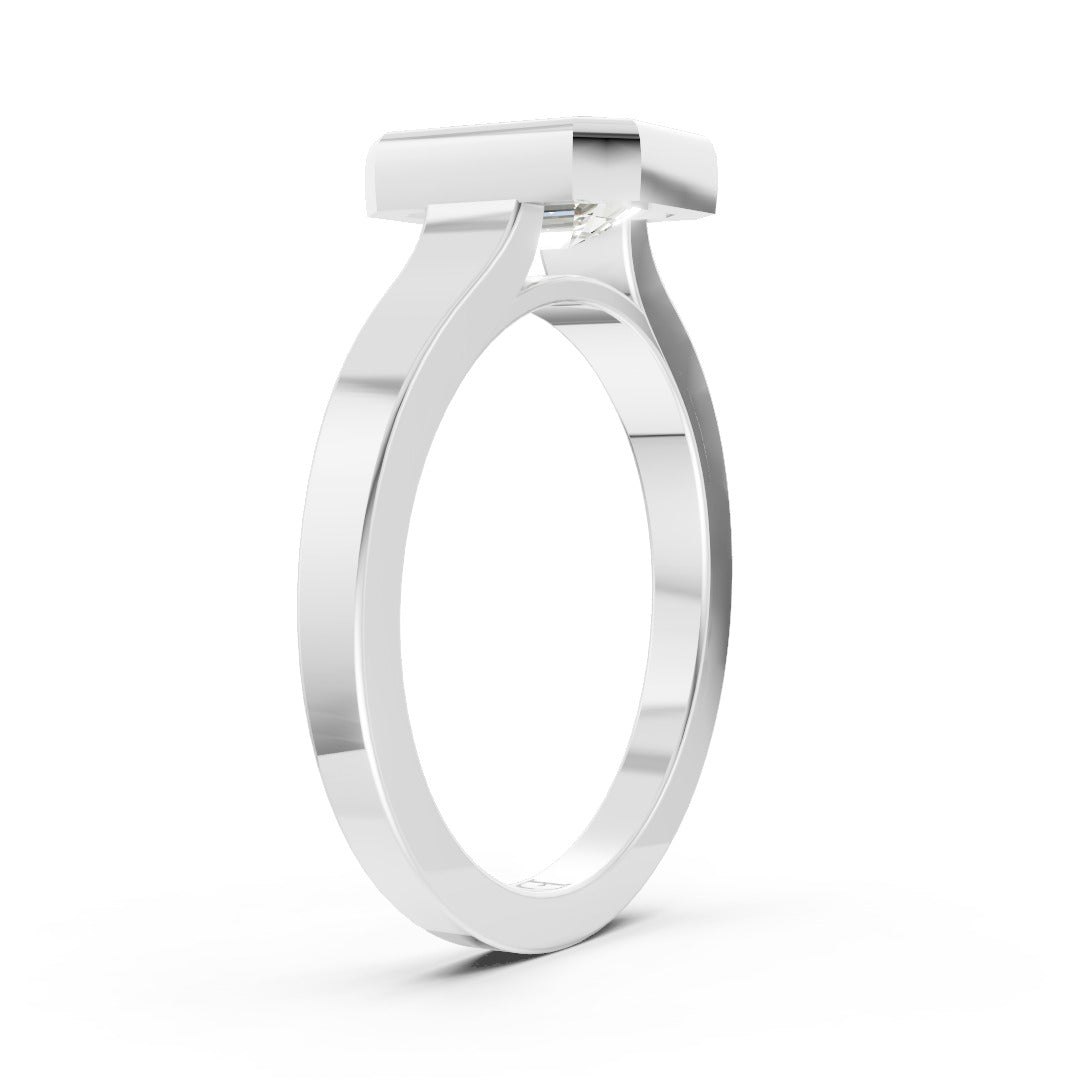 Emerald Cut Bezel Solitaire Lab Diamond Wedding Ring
