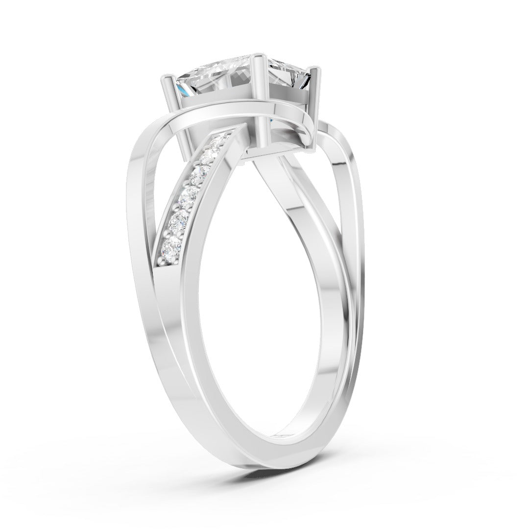 Princess Cut Diamond Bypass With Ribbon Wrap Set Ring