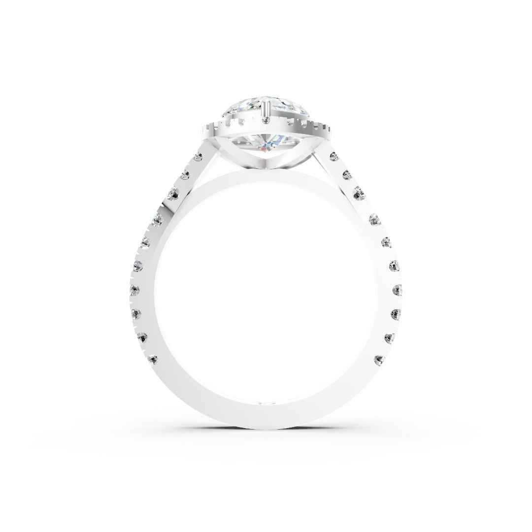 Marquise Cut Halo & V-Split Shank Pavé Diamond Ring