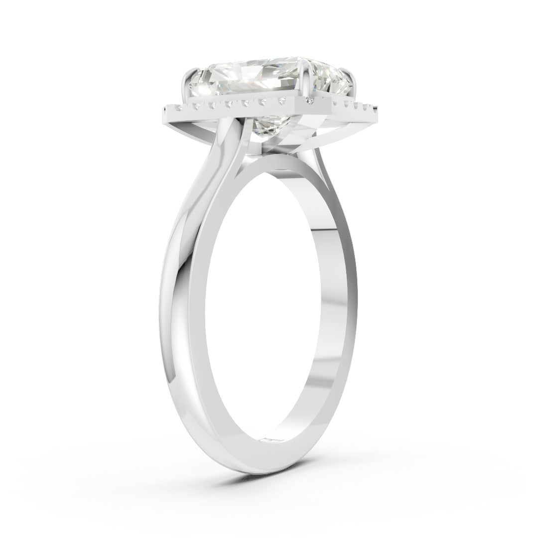 Radiant Brilliant Cut Halo Diamond Cathedral Shank Ring