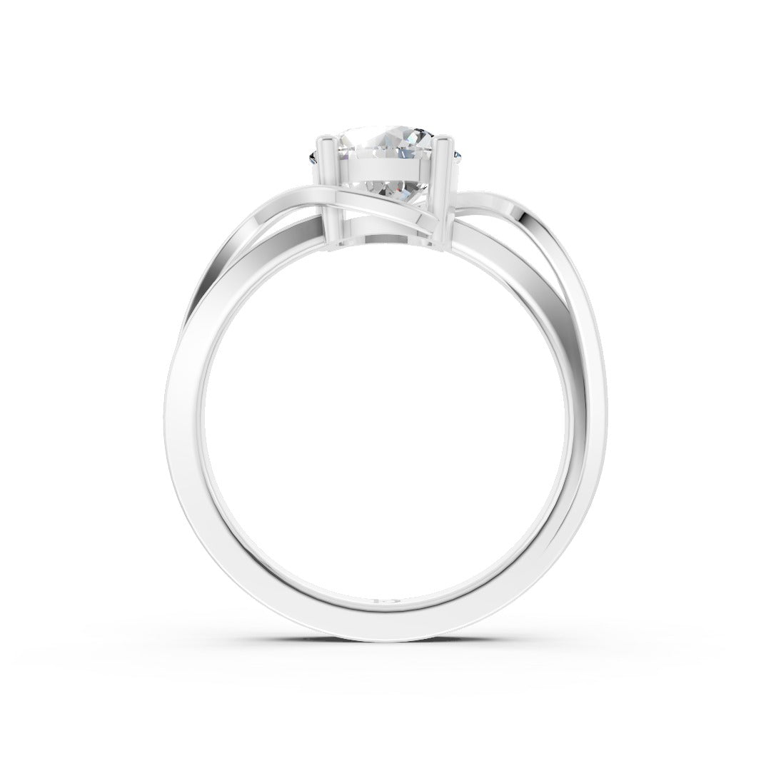 Round Cut Diamond Bypass With Ribbon Wrap Set Ring