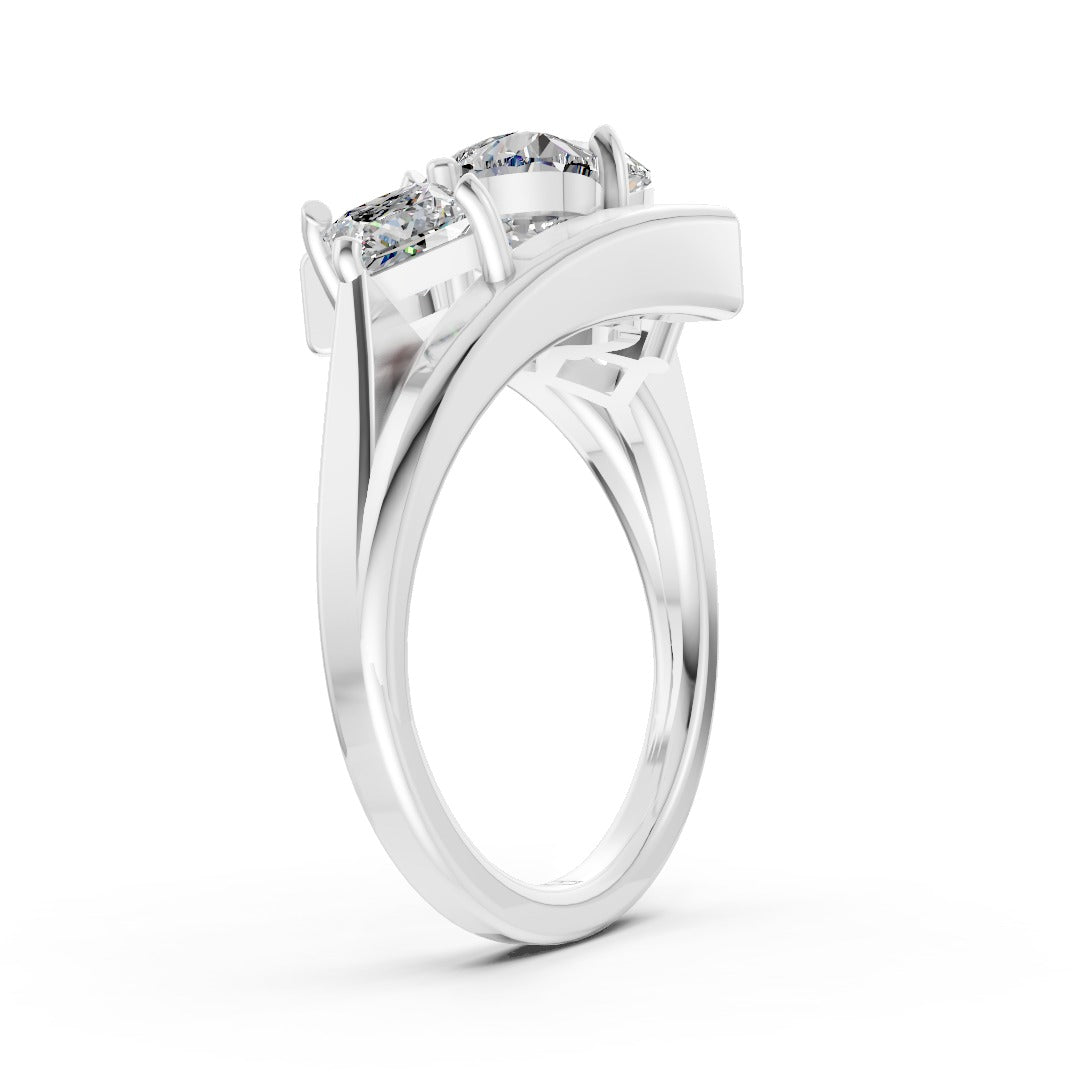 Heart and Princess Cut Diamond Three-Stone Bypass Ring