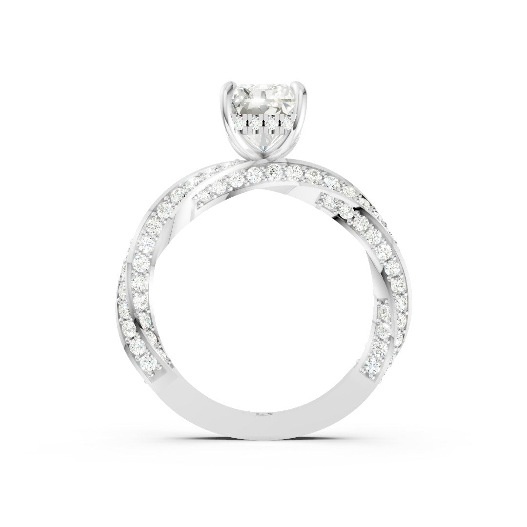 Hidden Halo Radiant Cut With Double Row Twisted Ring