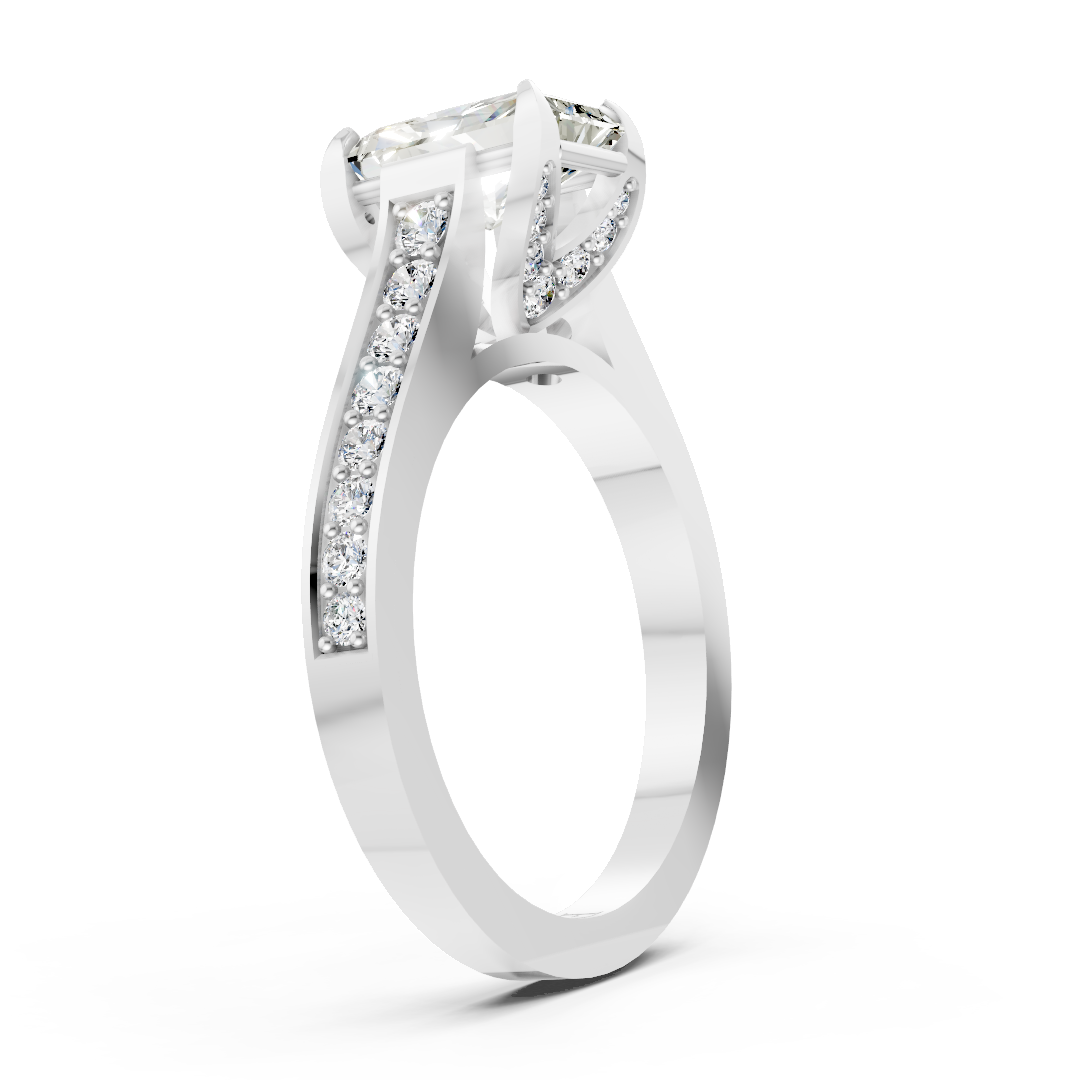 Radiant Cut Diamond with Pavé Bridge Hidden Halo Ring
