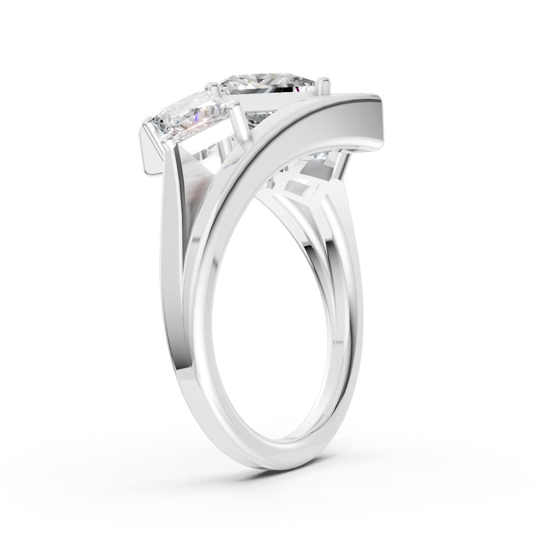 Princess and Princess Cut Diamond Three-Stone Bypass Ring