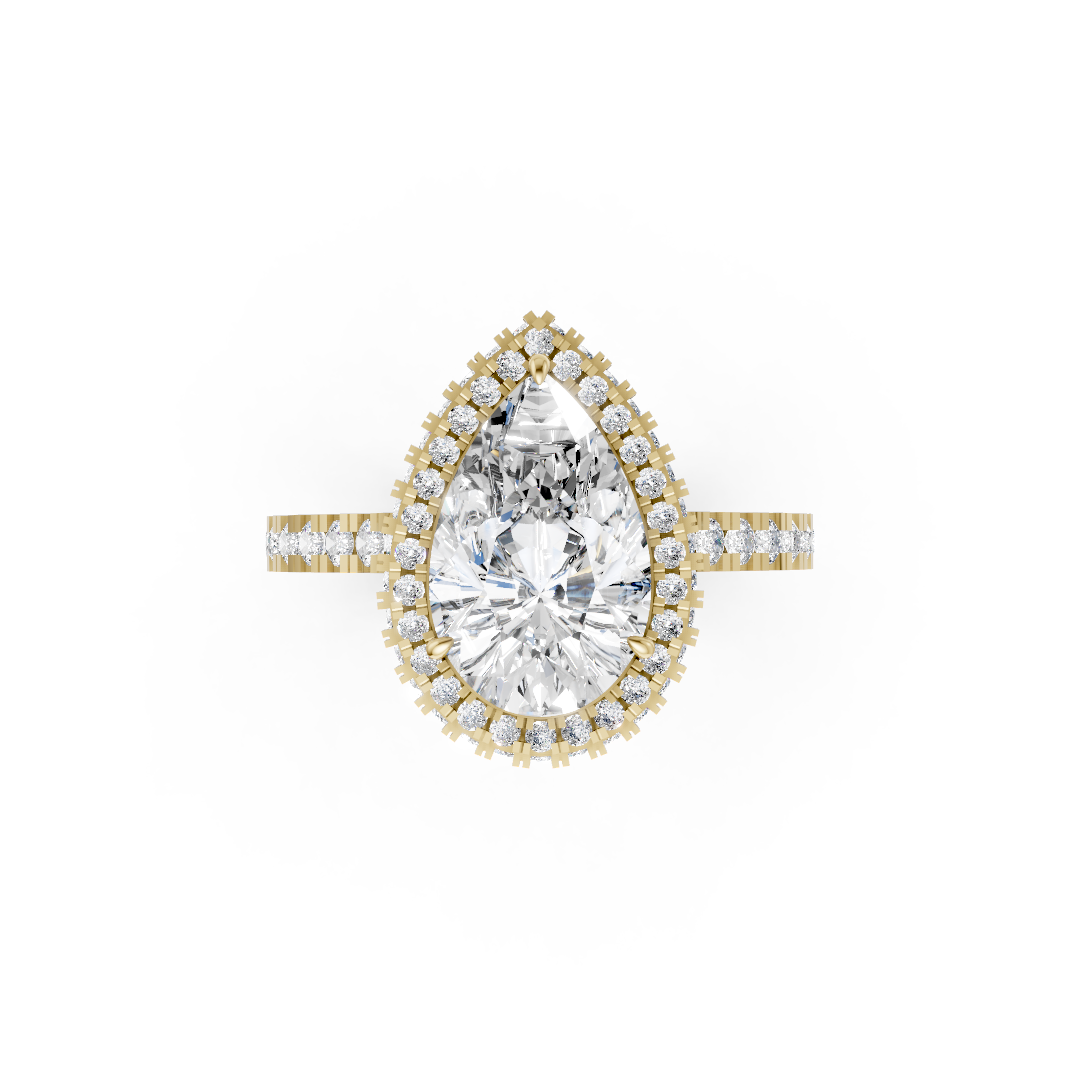 Pear Diamond Halo Pave Set Ring