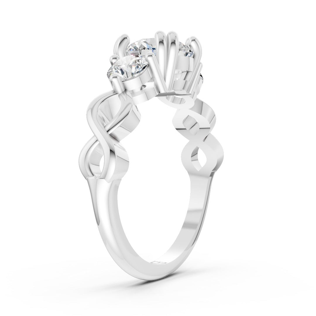 Round Lab Diamond Infinity Twist Three Stone Bridal Ring