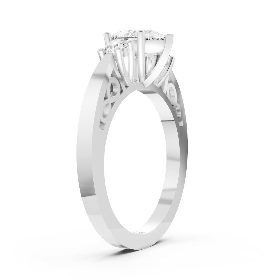 Three-Stone Pear Cut Diamond With Filigree Infinity Band Ring