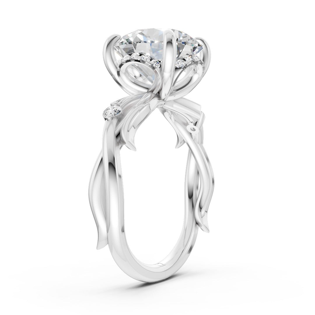 Round Diamond Lotus-Style Basket Set Ring