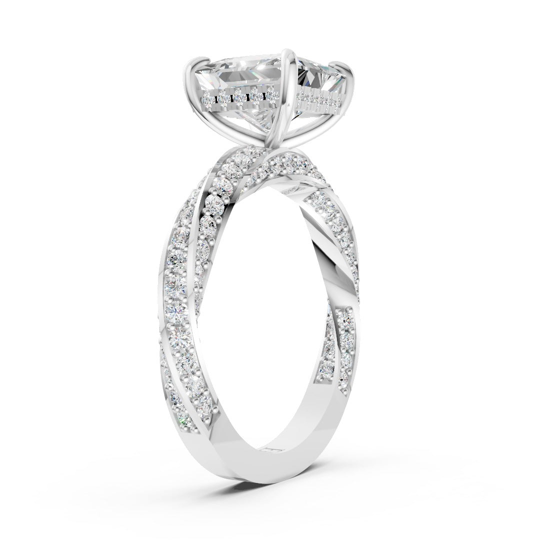 Hidden Halo Princess Cut With Double Row Twisted Ring