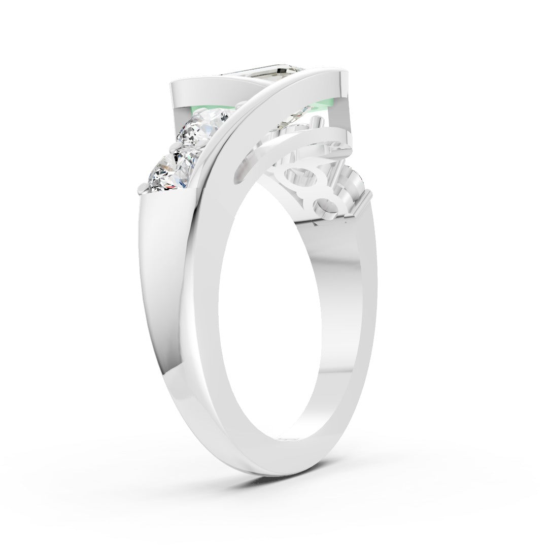 Unique Five-Stone Emerald And Round Diamond Ring