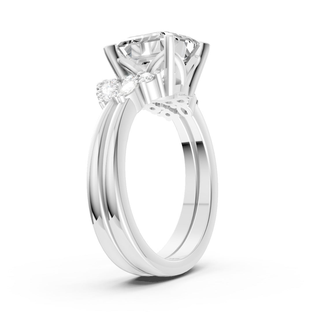 Classic Asscher Bridal Ring Set With Curved Wedding Band