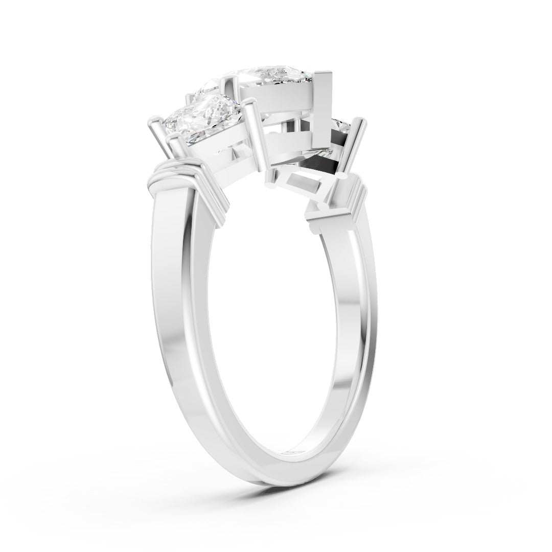 Pear Cut and Princess Cut Diamond Three-Stone Ring