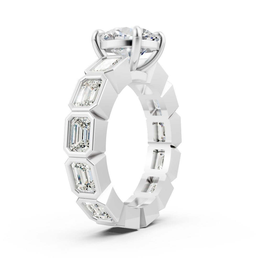Round Cut Diamond Bezel Set Full Eternity Wedding Ring