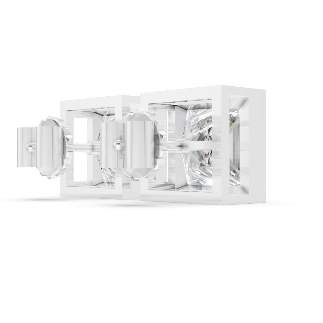 Princess Cut Lab Grown Diamond Bezel Set Stud Earring