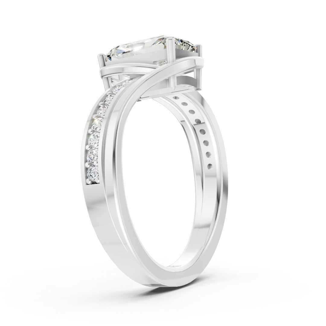 Radiant Accented Bypass Lab Diamond Engagement Ring