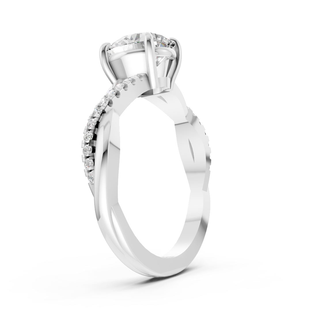 Round Cut Diamond Twisted Infinity Ring With Half-Pavé Shank