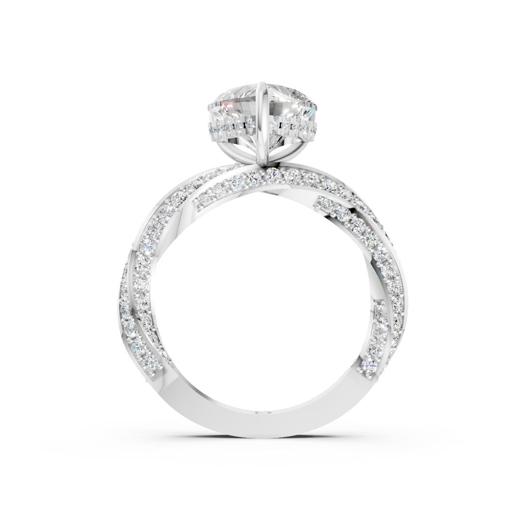 Hidden Halo Heart Cut With Double Row Twisted Ring