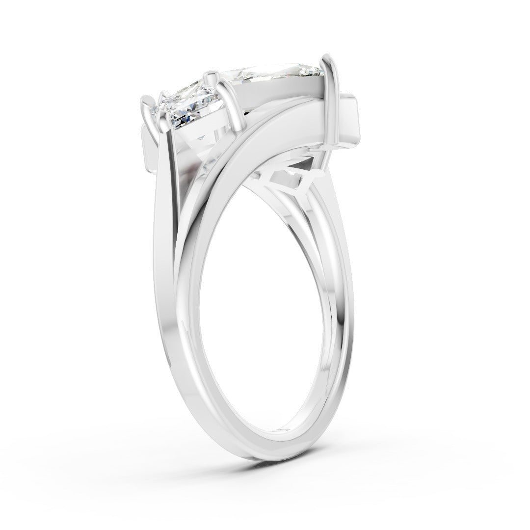 Marquise and Princess Cut Diamond Three-Stone Bypass Ring