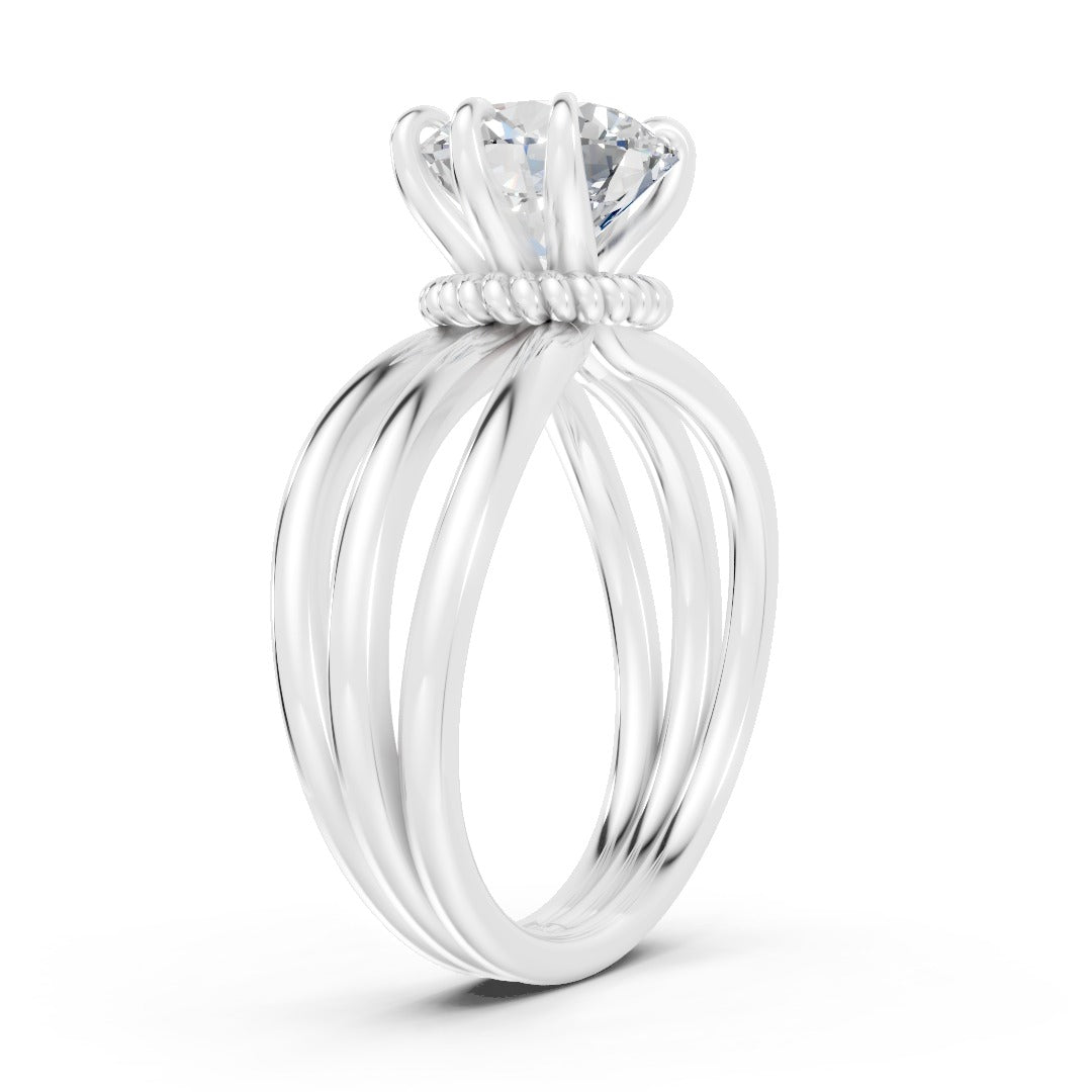 Round Lab Grown Diamond Floral Engagement Ring with Triple Band