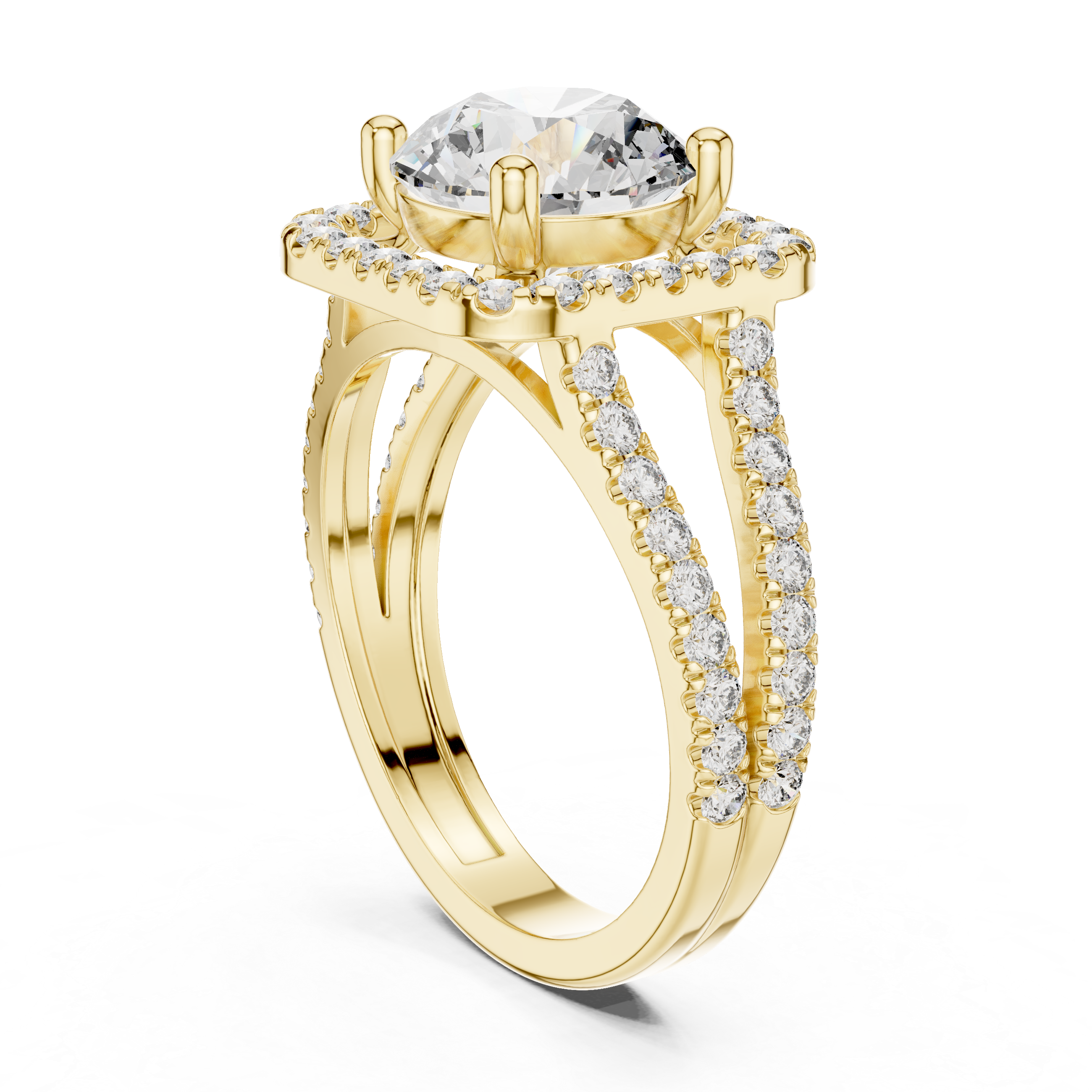 Round Diamond Split Shank With Floating Halo Ring