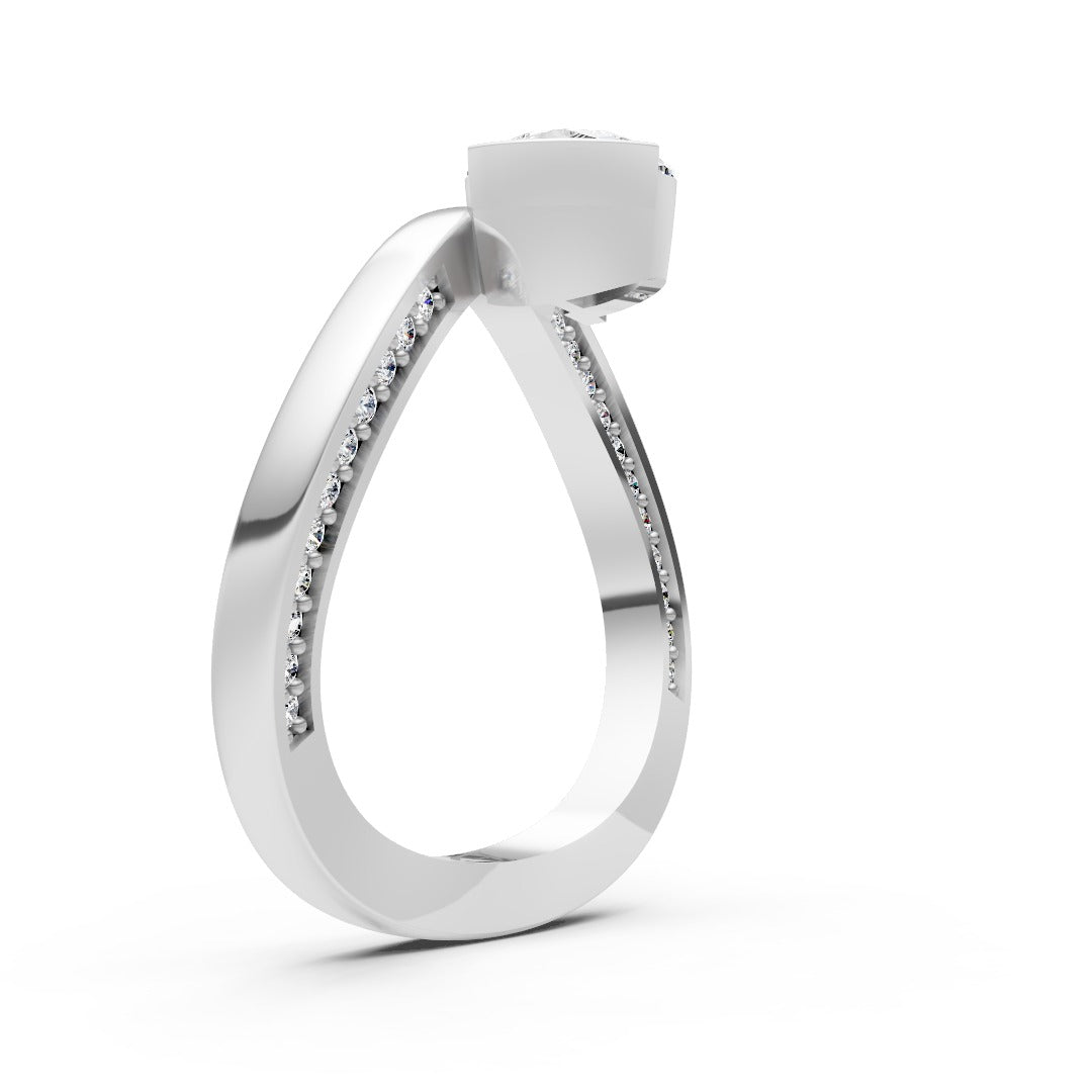 East-West Pear Cut Lab Grown Diamond Bypass Ring with Pave Twist ring