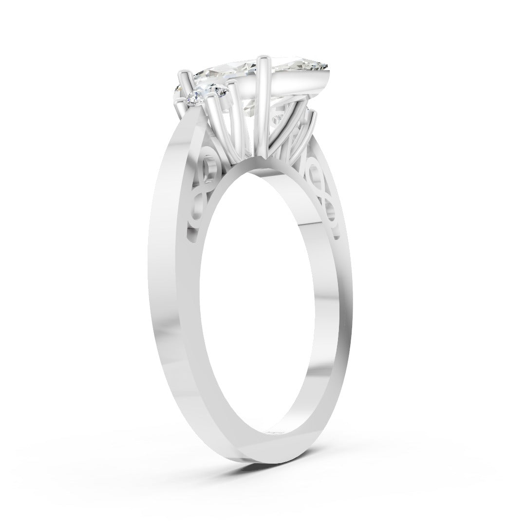 Three-Stone Marquise Cut Diamond With Filigree Infinity Band Ring