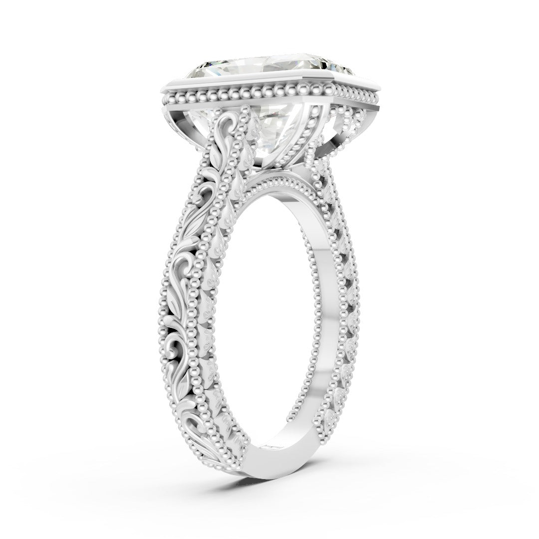 Radiant Cut Bezel Set Filigree Engagement Ring