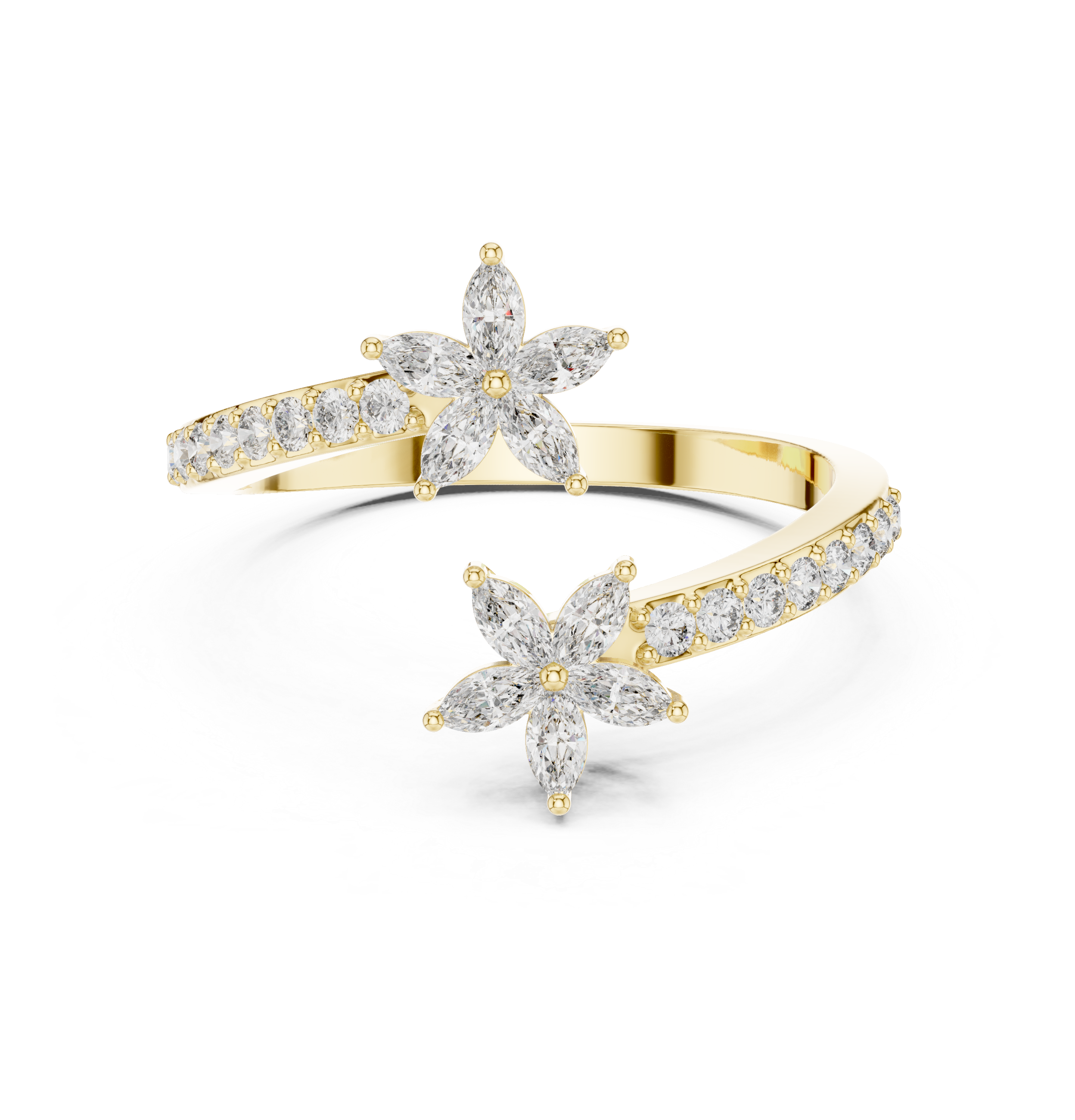 Marquise Cut Diamond Floral Bypass Shank Ring
