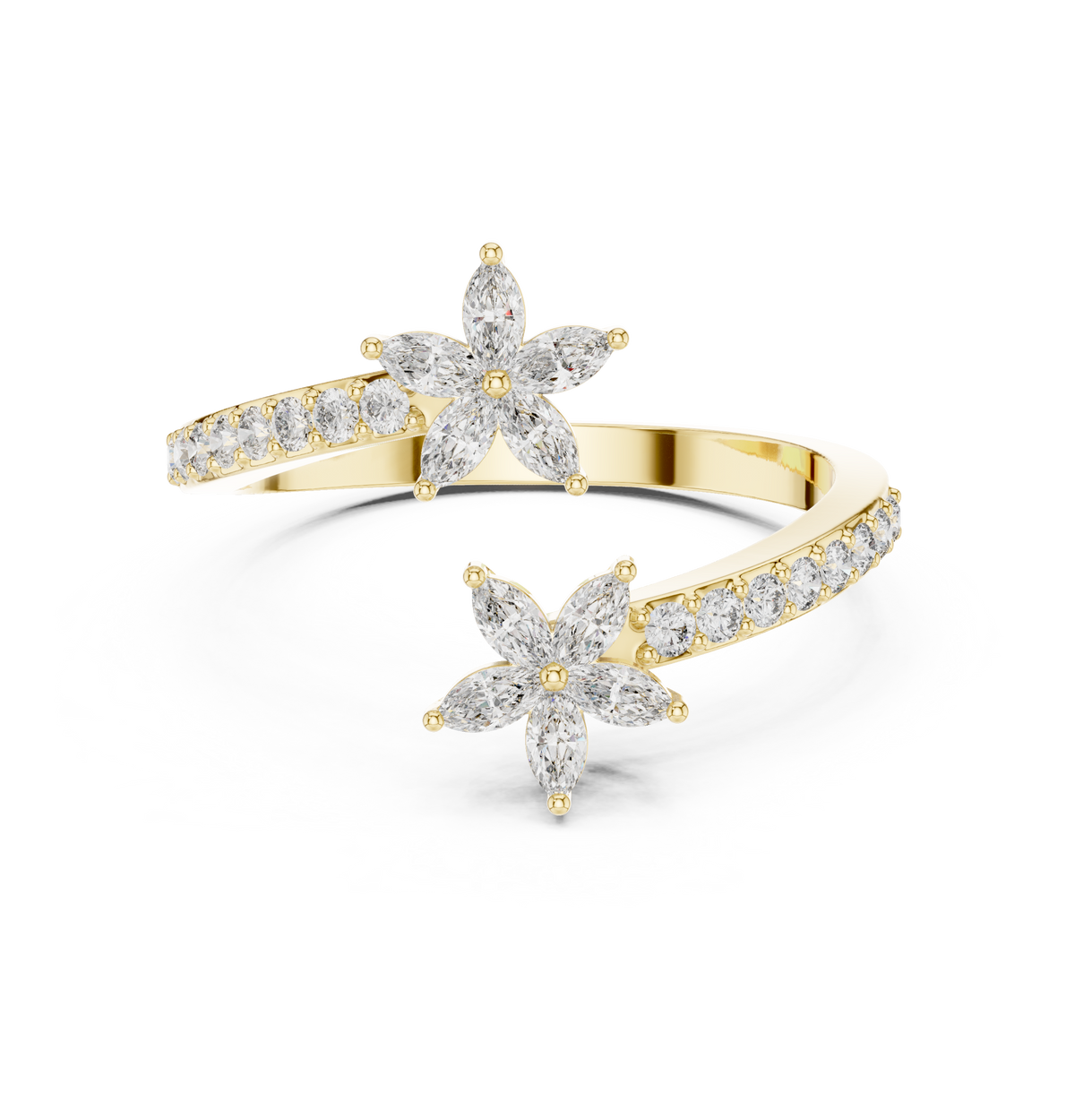 Marquise Cut Diamond Floral Bypass Shank Ring