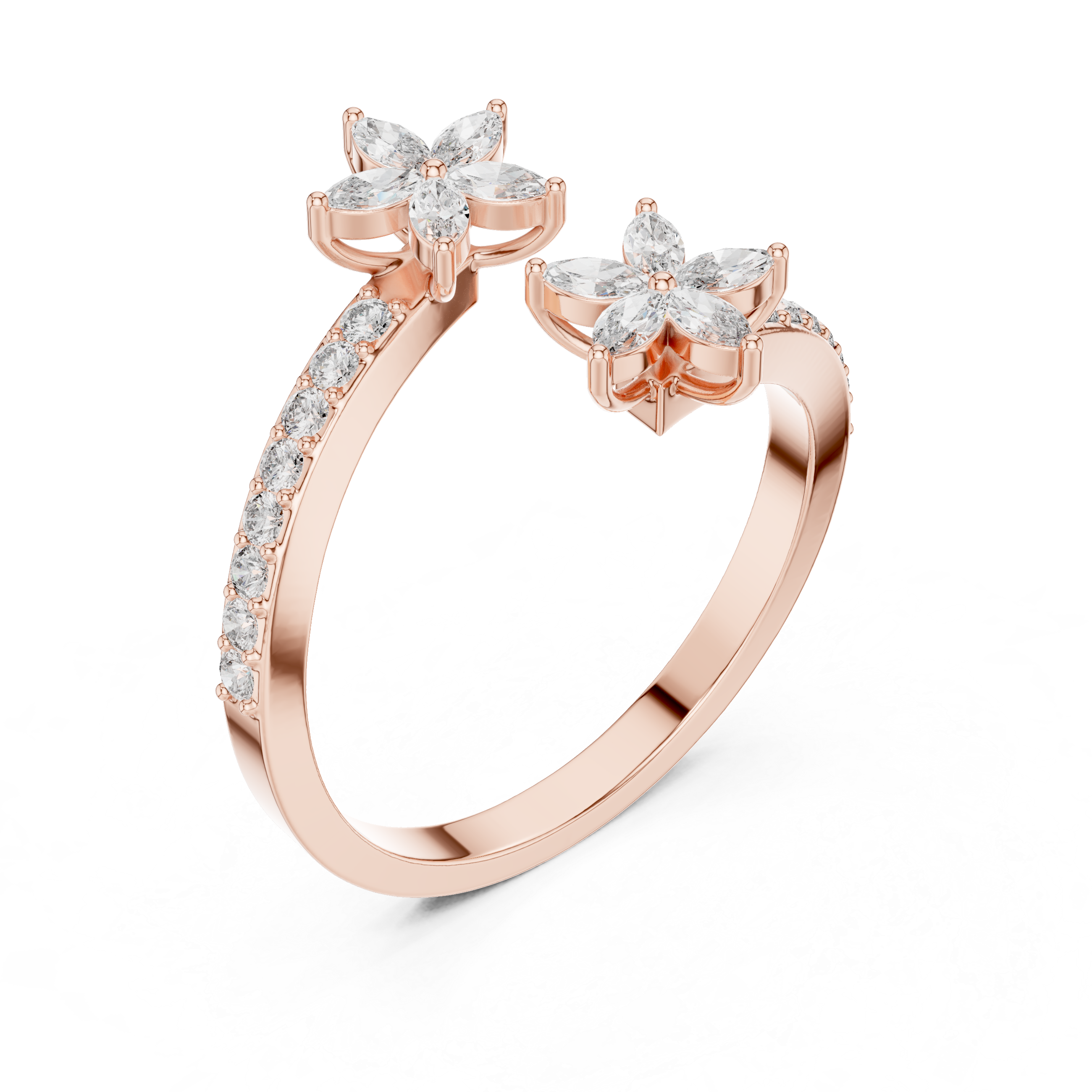 Marquise Cut Diamond Floral Bypass Shank Ring