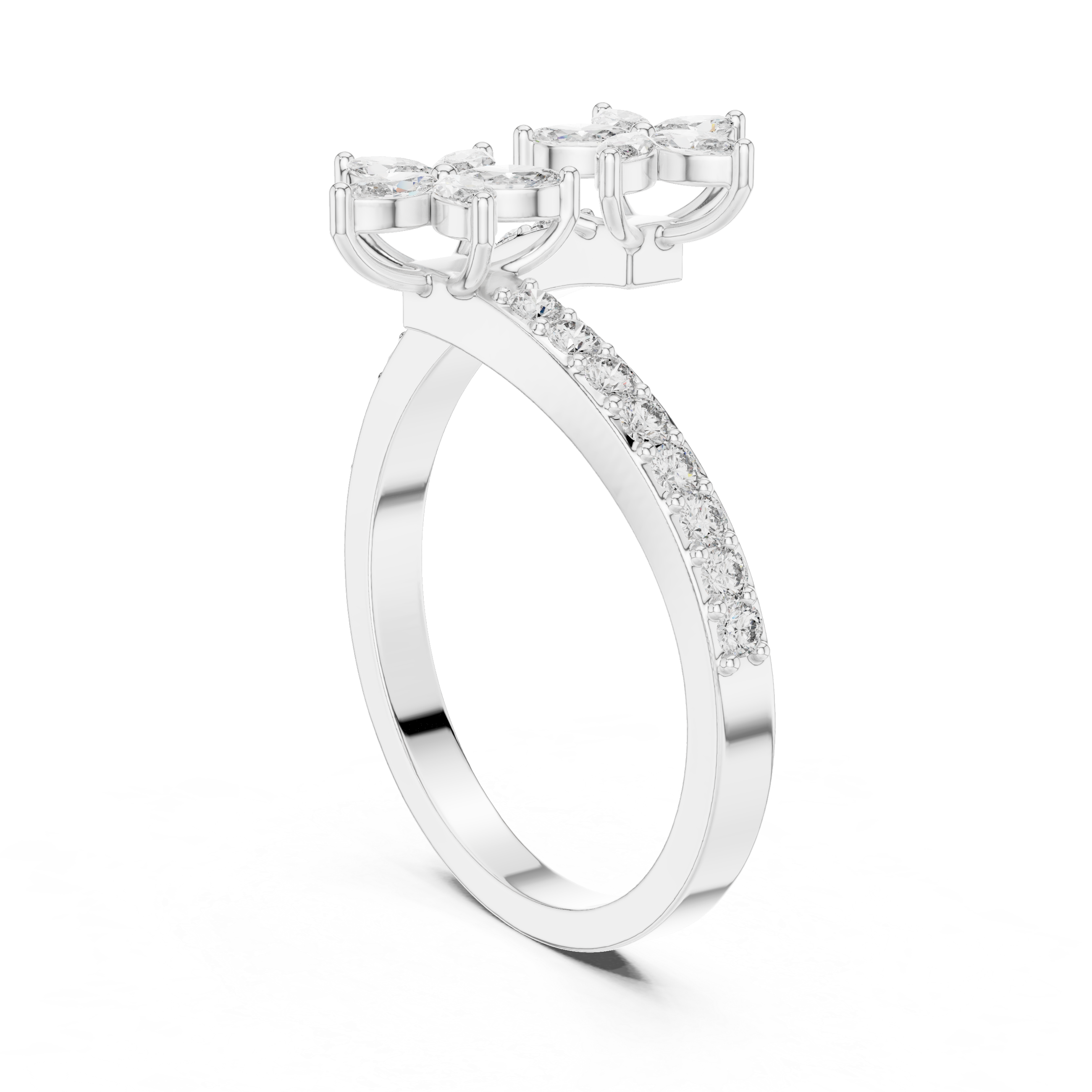 Marquise Cut Diamond Floral Bypass Shank Ring