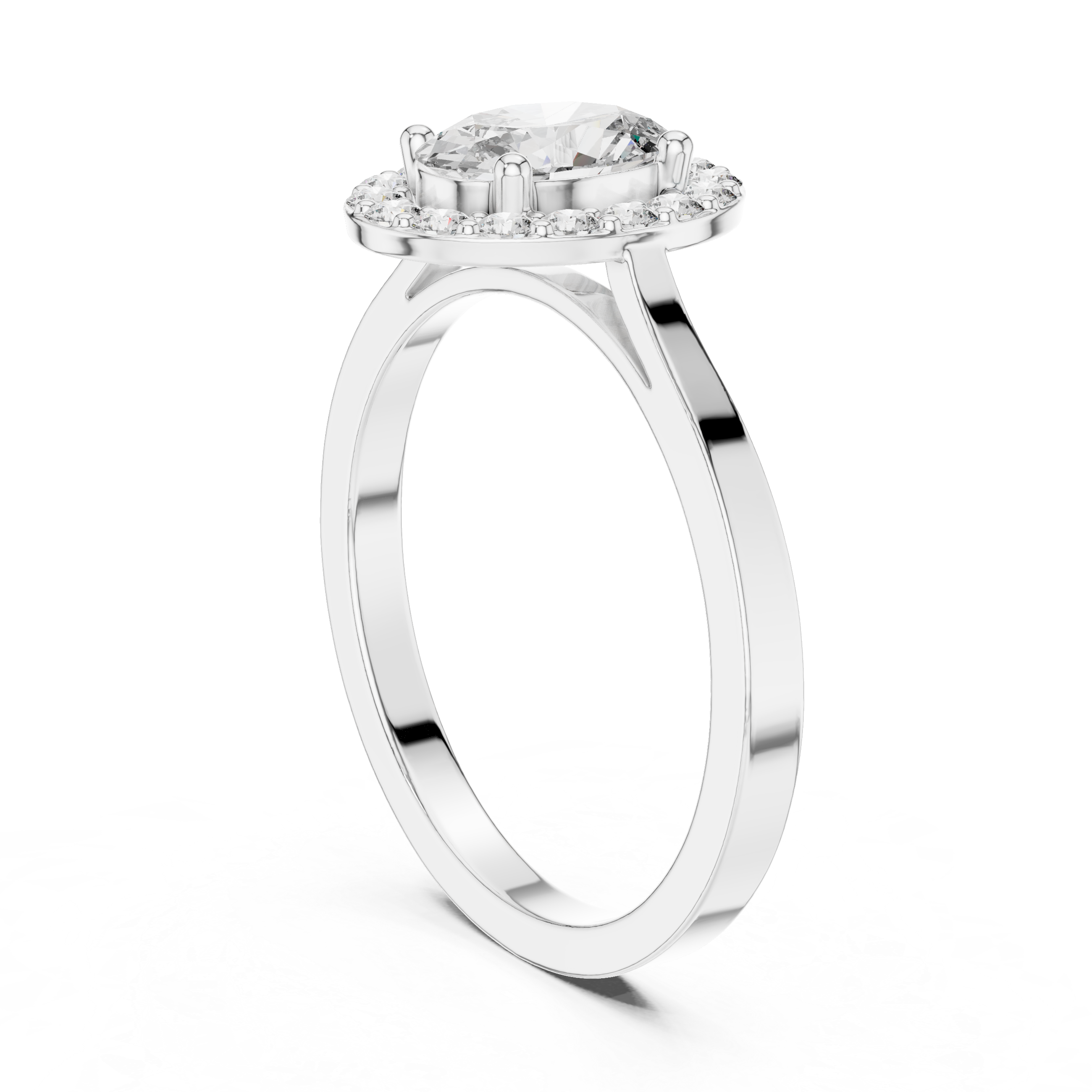 Oval Cut Round Diamond Halo Ring