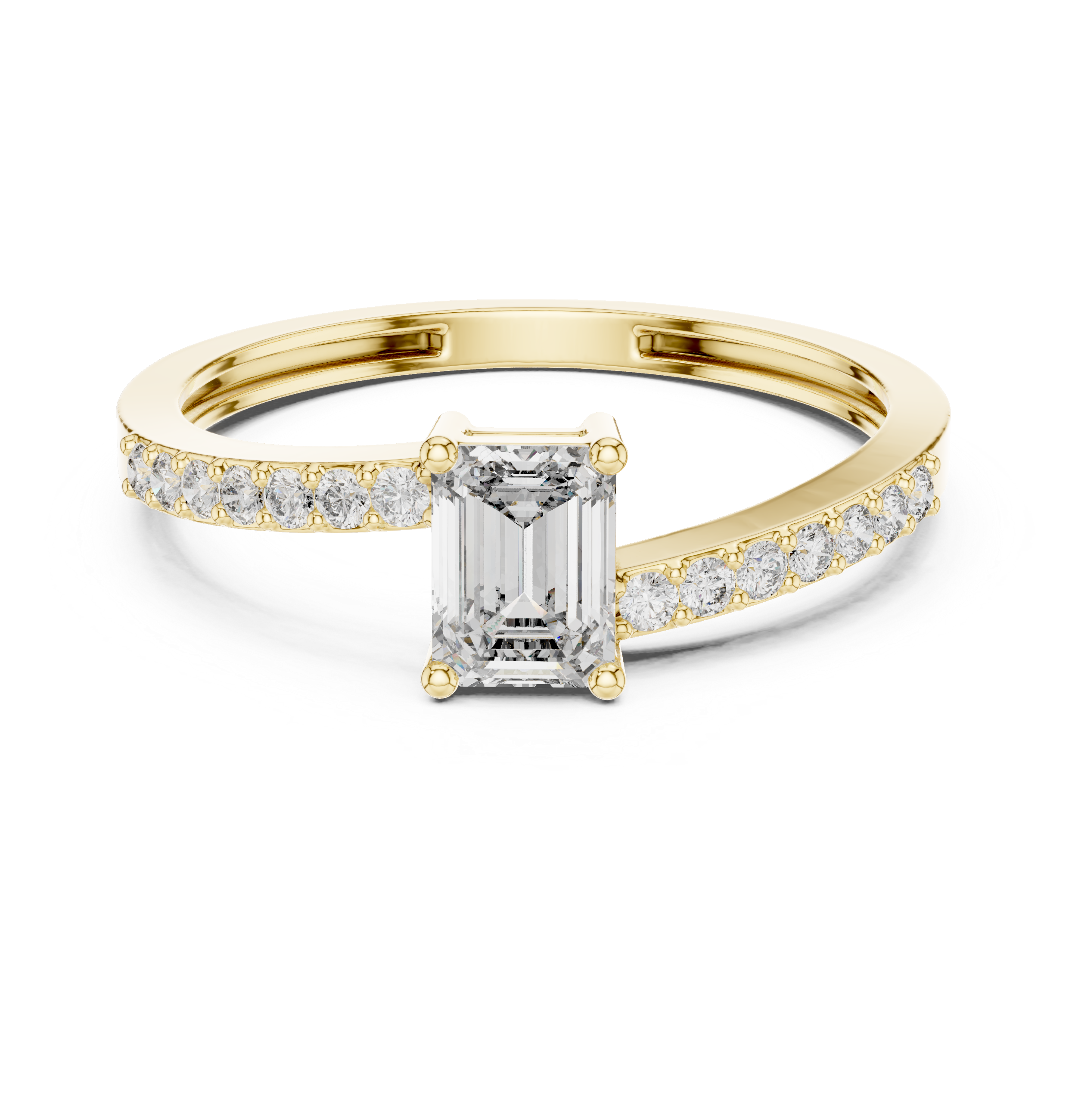 Emerald Diamond With Crossed Shank Ring