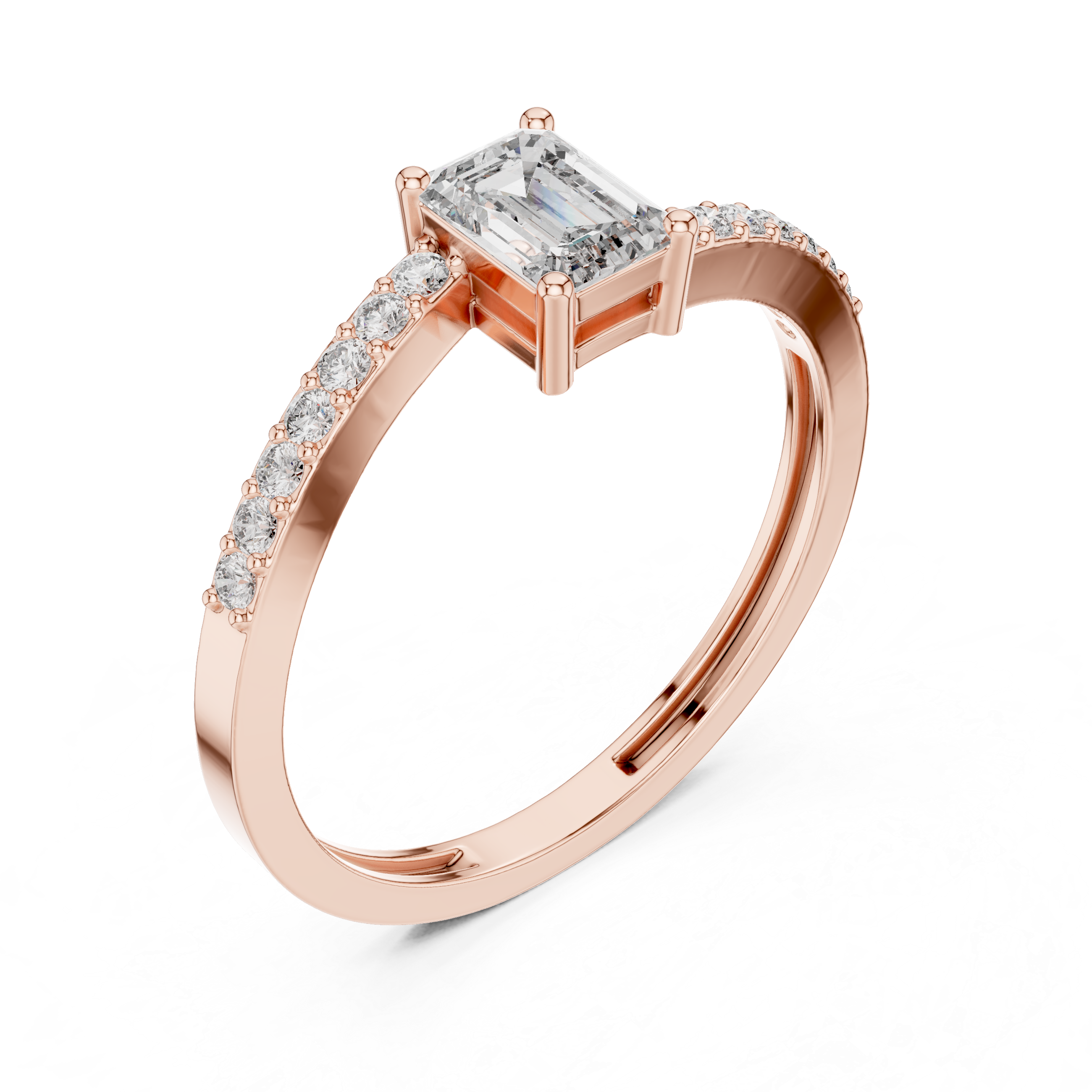 Emerald Diamond With Crossed Shank Ring