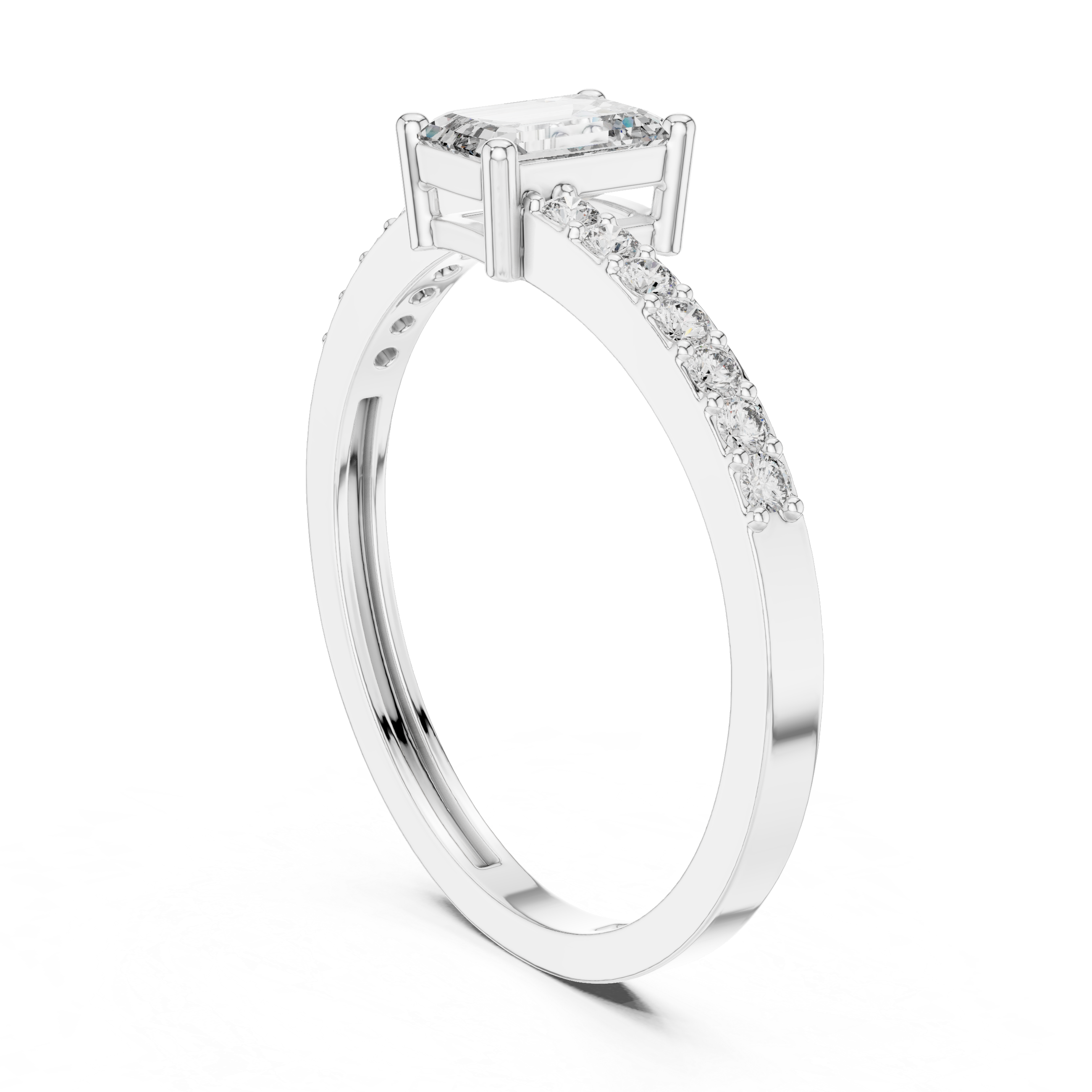 Emerald Diamond With Crossed Shank Ring