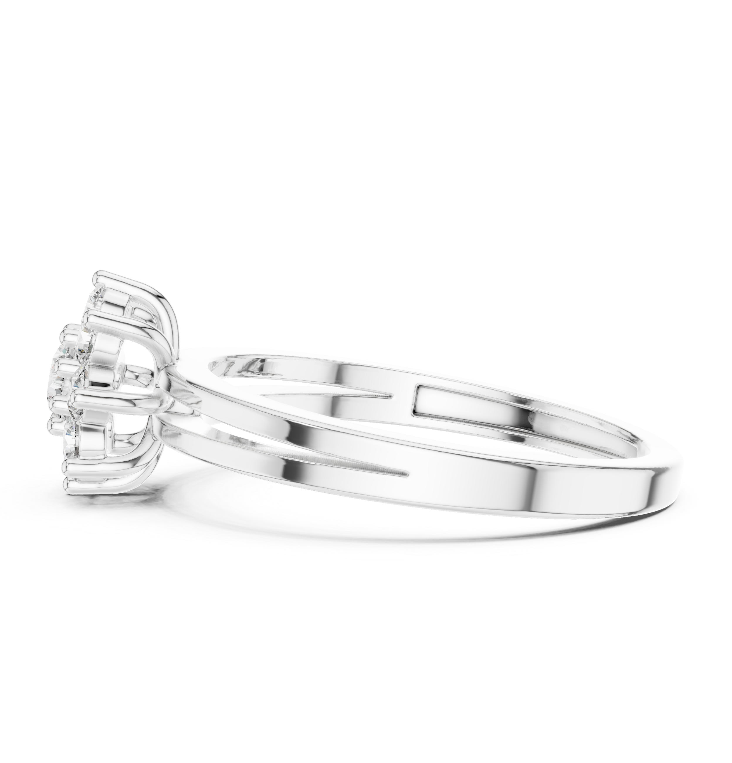 Round Diamond Floral Cluster Split-Shank Ring