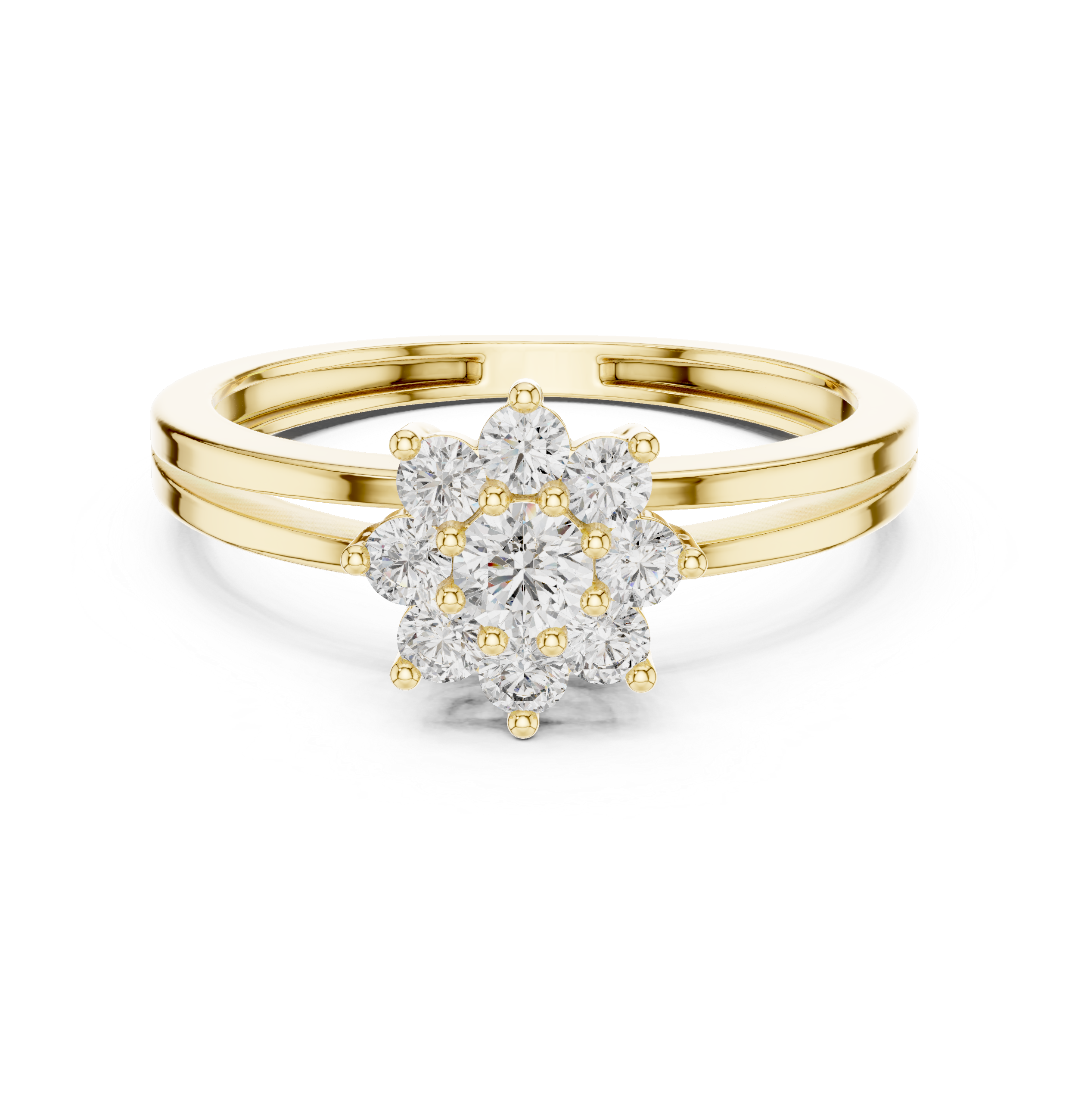Round Diamond Floral Cluster Split-Shank Ring