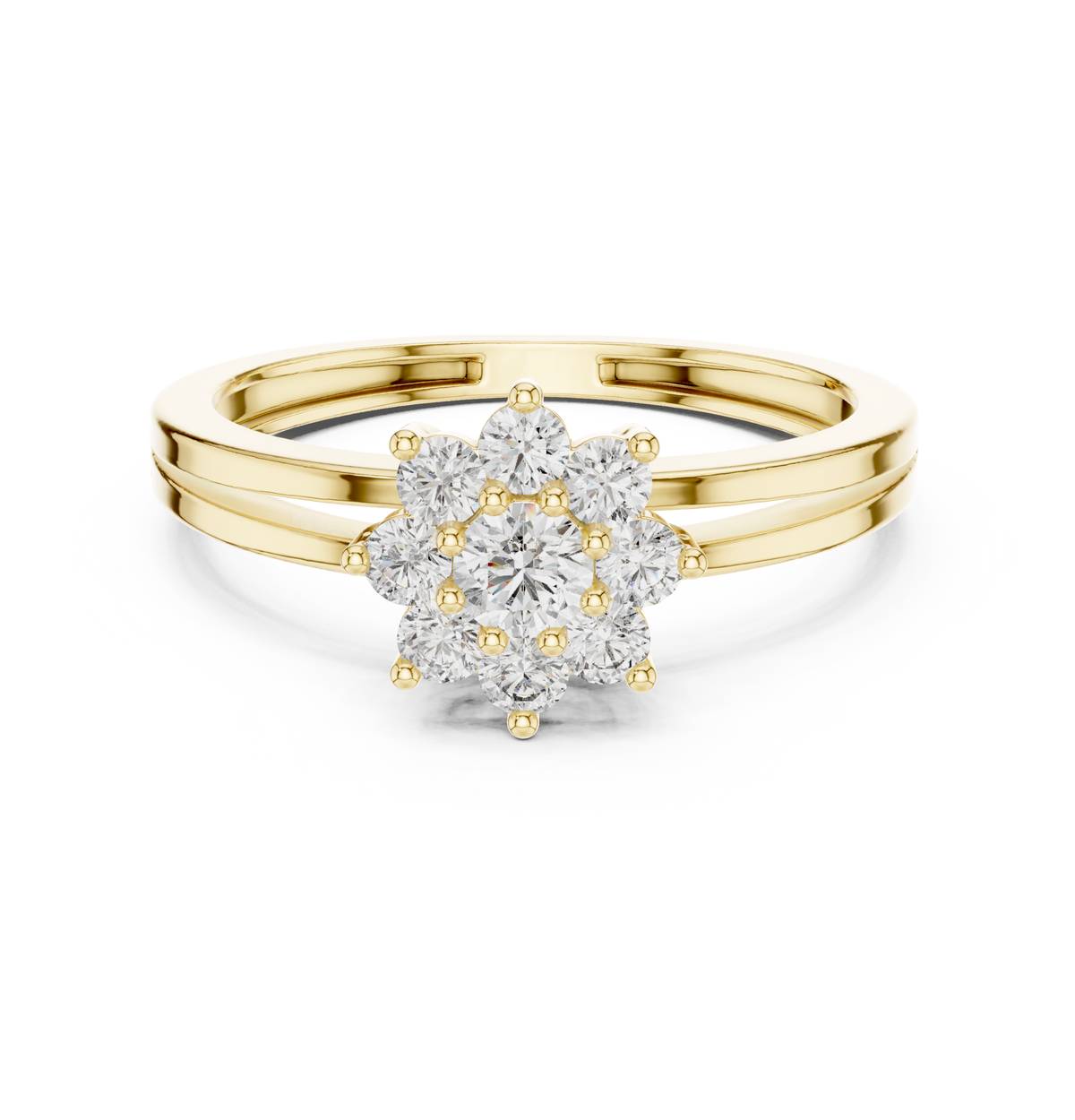 Round Diamond Floral Cluster Split-Shank Ring