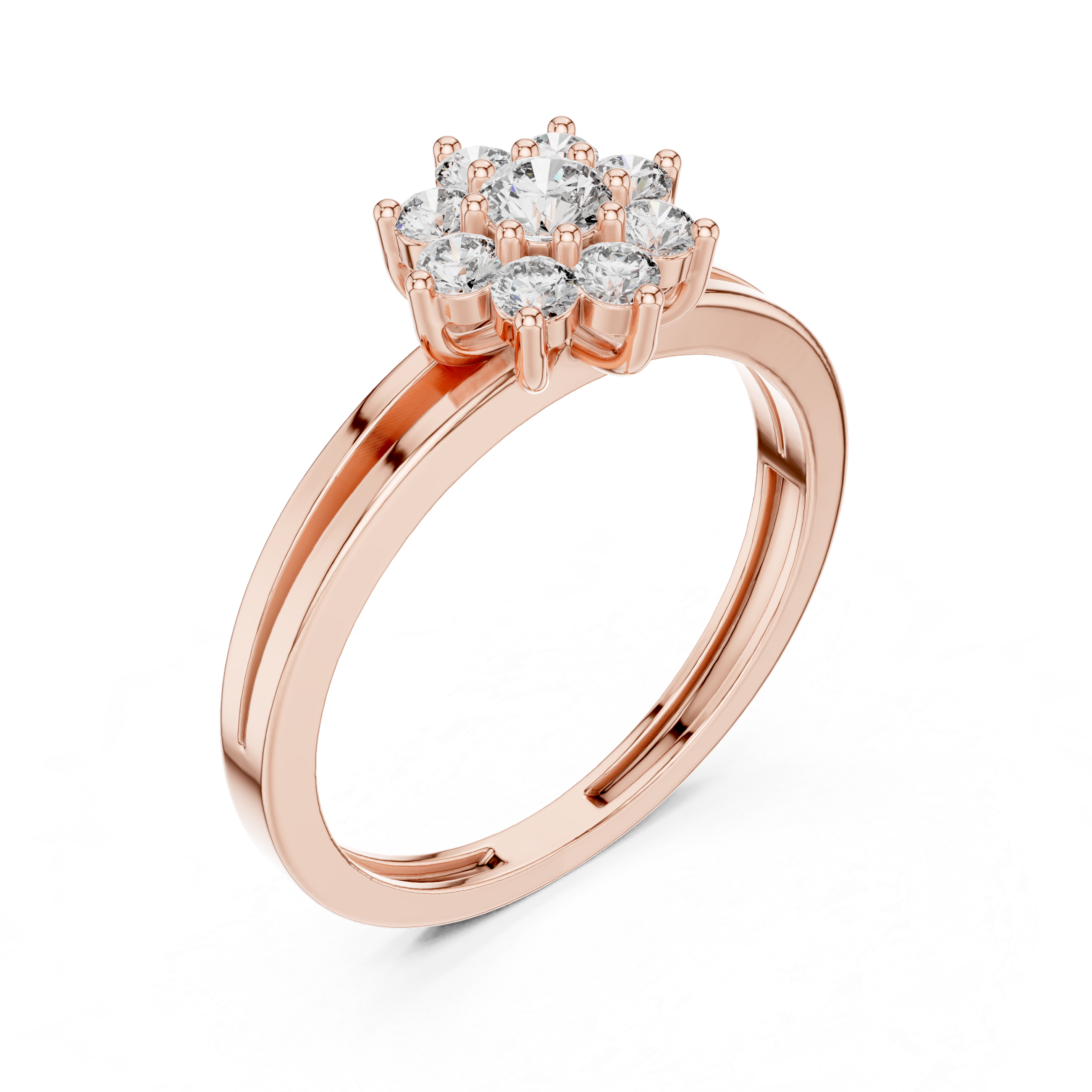 Round Diamond Floral Cluster Split-Shank Ring