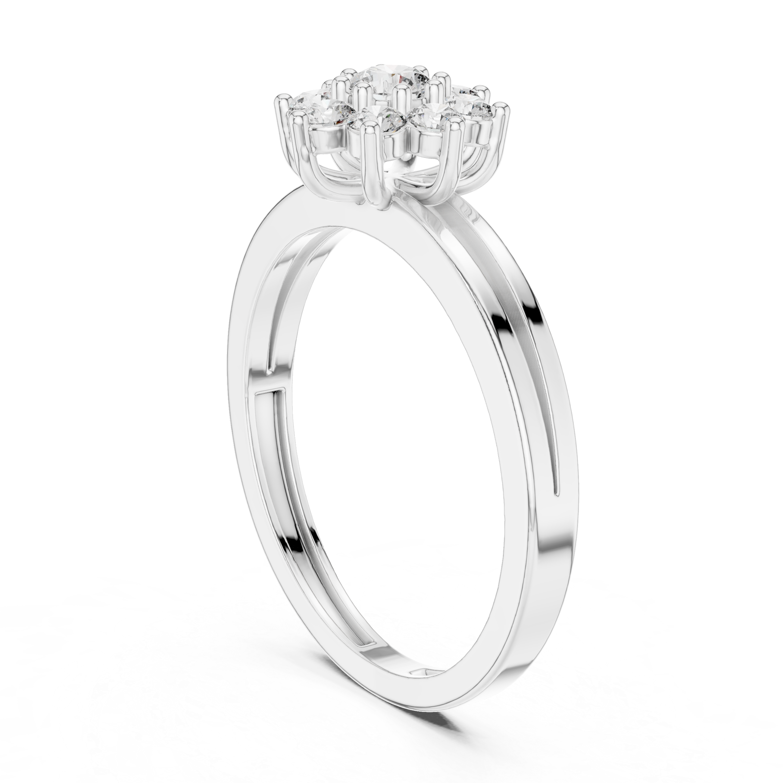 Round Diamond Floral Cluster Split-Shank Ring