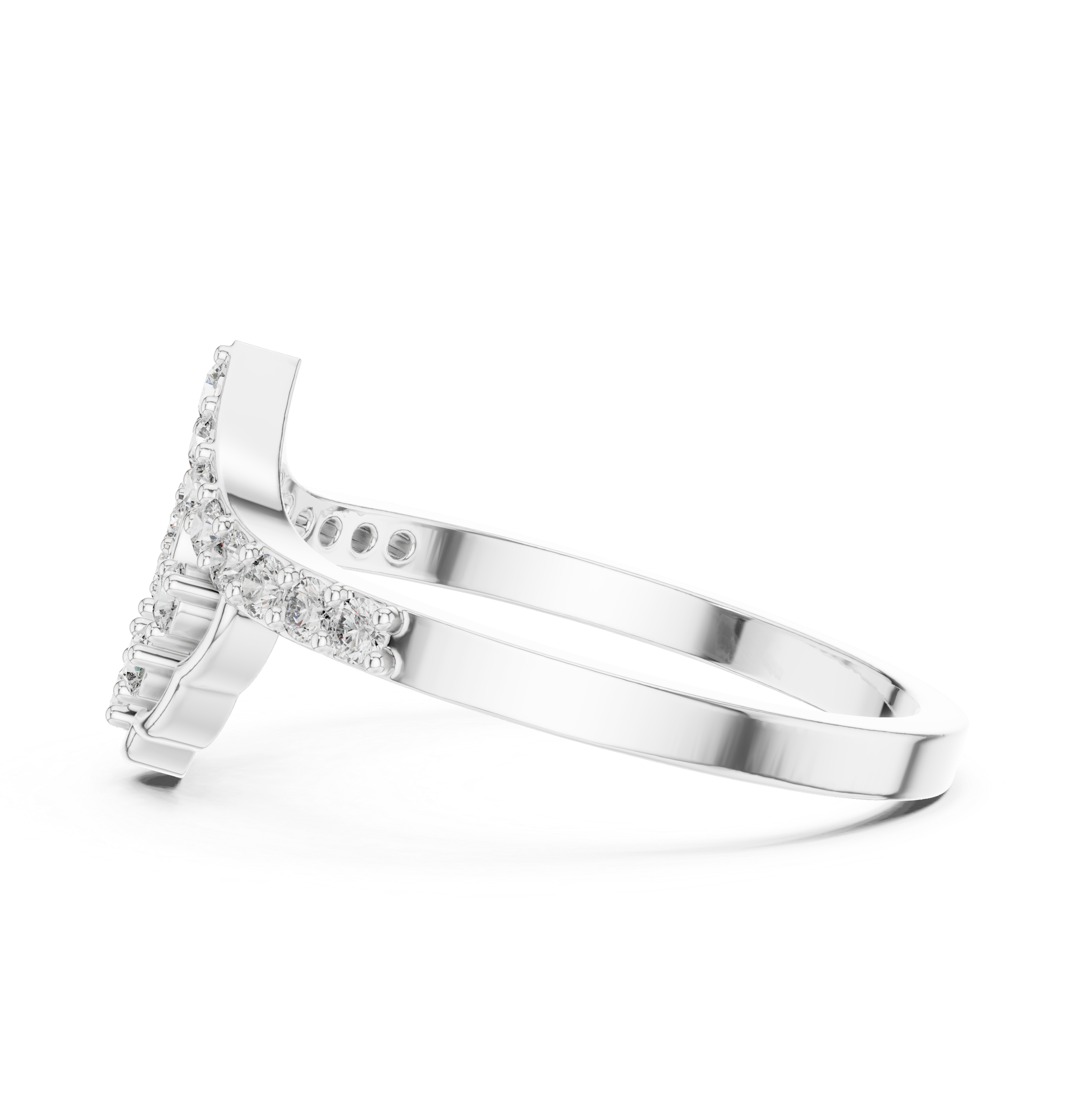 Art Deco V-Shaped Round Diamond Scalloped Ring