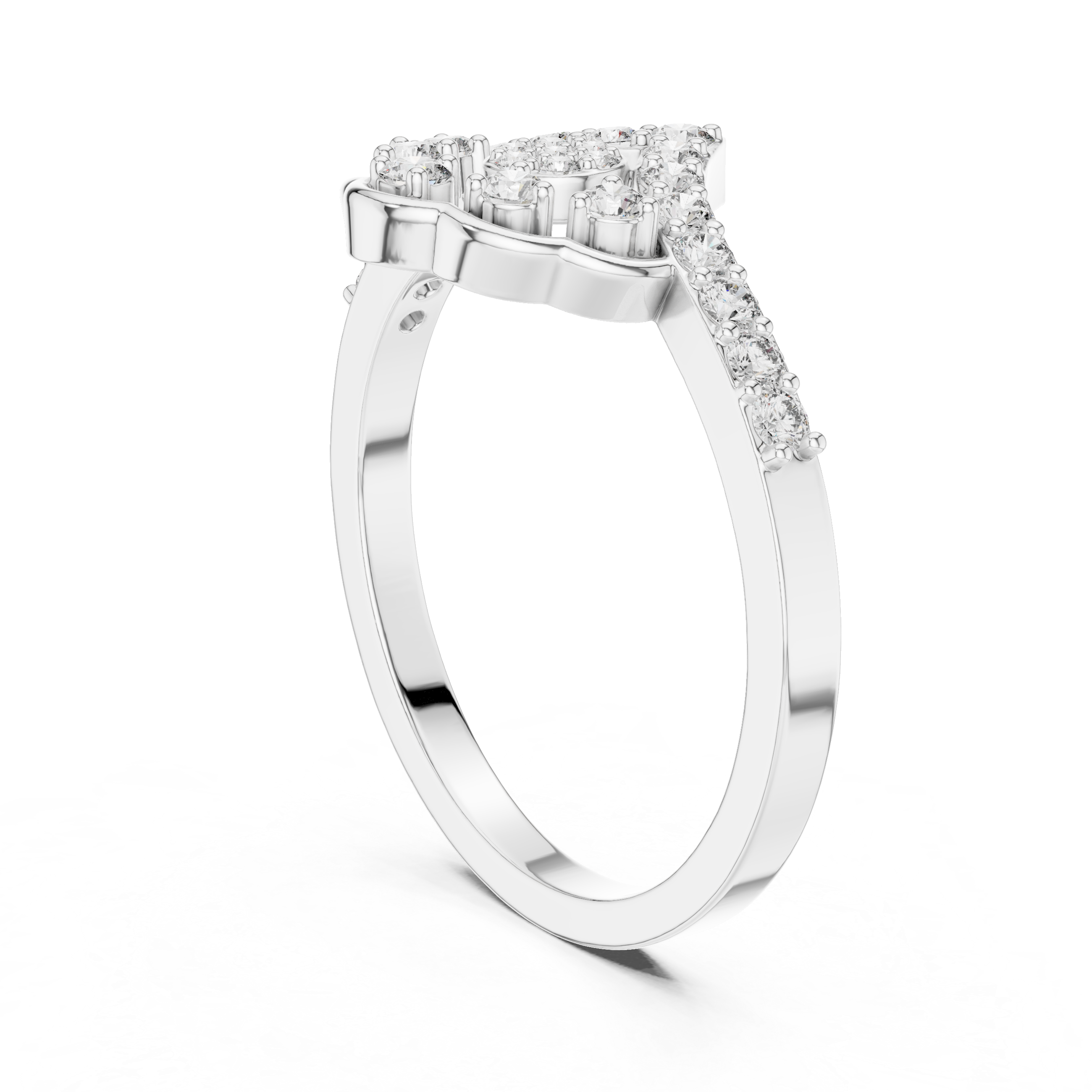 Art Deco V-Shaped Round Diamond Scalloped Ring